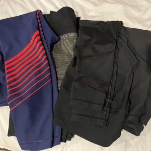 Workout leggings (4 pairs). One is MPG, 90 degrees, and 2 RBX (mesh cutouts)